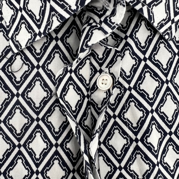 Talbots Blue White Wrinkle Resistant Contrast Sleeve Blouse Size 4 Women's - Picture 6 of 10